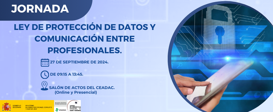 Cartel Jornada Ley de Protección de Datos y Comunicación entre Profesionales. Cartel Jornada protección de datos.
